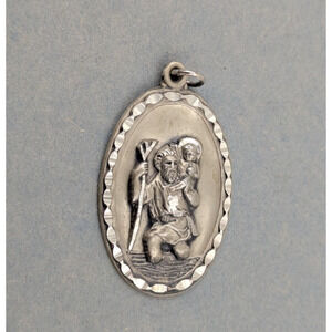 Vintage Sterling Silver Saint Christopher Medal Pendant Charm by Hayward 1.5"H